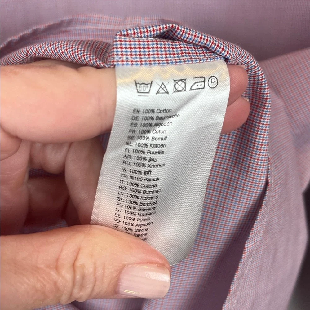 Eton Red Blue Checkered Button Down Dress Shirt Men's 40/15.75 - Picture 9 of 10